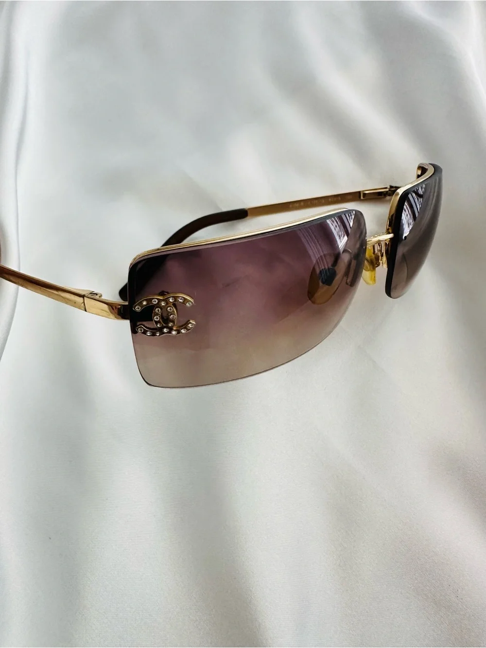 Chanel Vintage Burgundy Rimless Swarovski cc’s Sunglasses